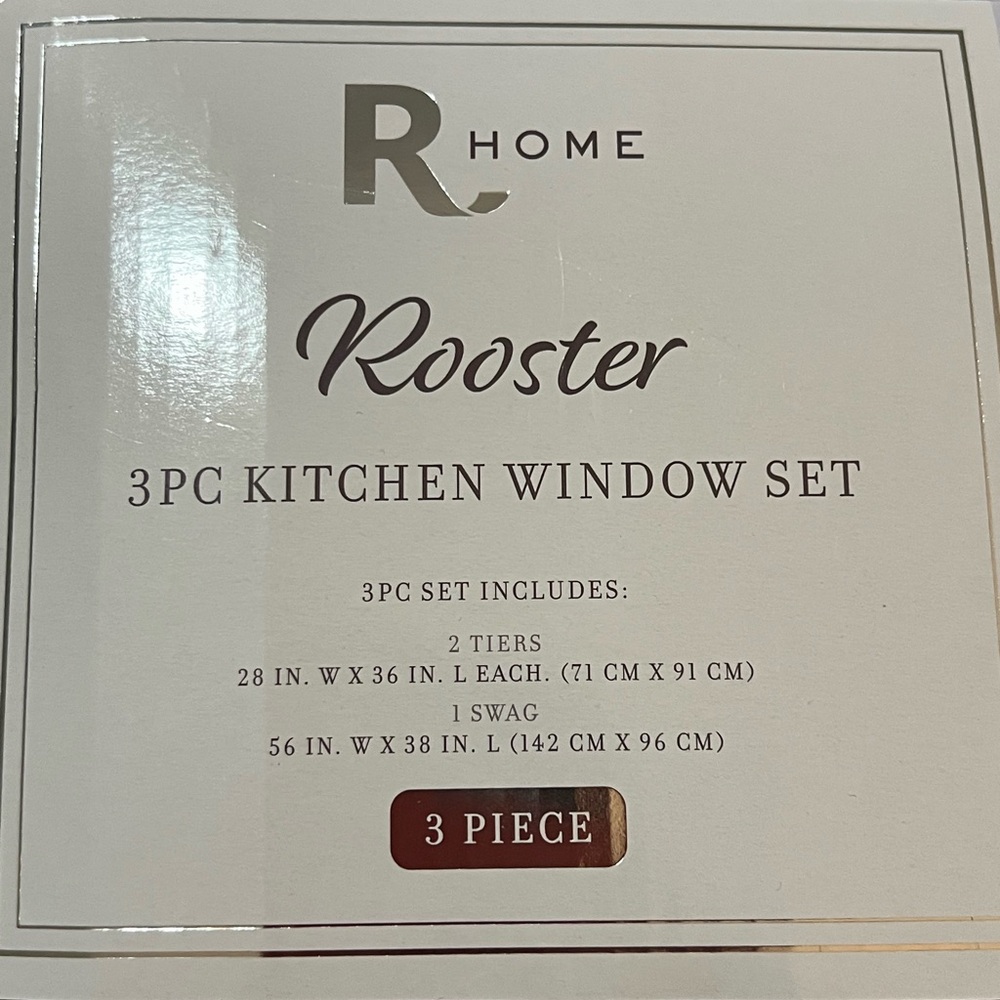Kitchen Curtains Tier (28”x 36)& Swag (56”x38”)Set, ROOSTER by R Home NWT - Picture 2 of 5
